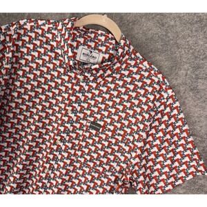 Burlebo Performance Button Up Shirt Mens Sz L Red Blue Texas Flag Golf USA
